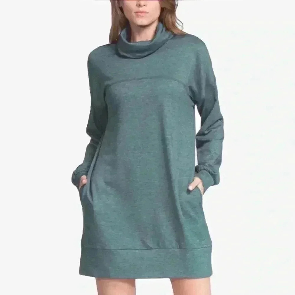 "Devyn" Cowl Neck Dress in Hunter Green